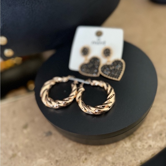 NWT Stylish Black Leopard Print Tote Bag & Stainless Steel Hoops & 💜 Earrings - Picture 3 of 6